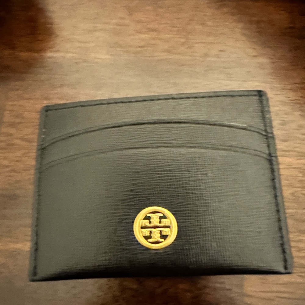 Tory Burch Black Card Holder with Gold Emblem